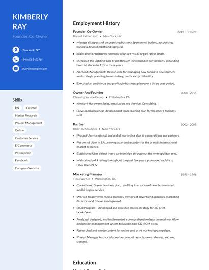 Founder, Co-Owner Resume