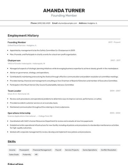 Founding Member Resume