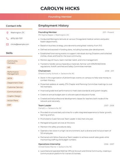 Founding Member Resume