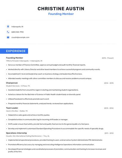 Founding Member Resume