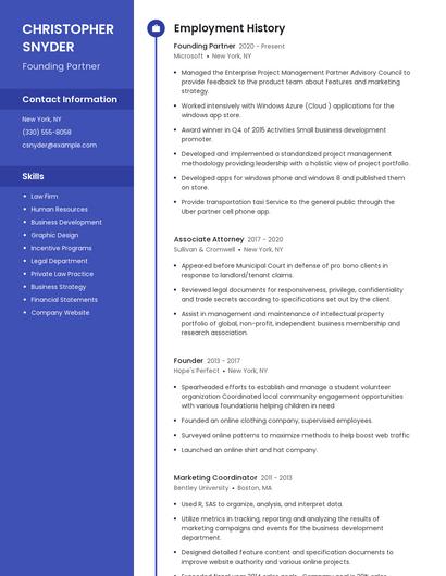 Founding Partner Resume