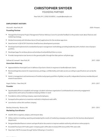 Founding Partner Resume