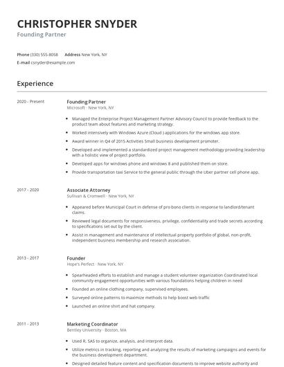 Founding Partner Resume