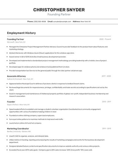 Founding Partner Resume