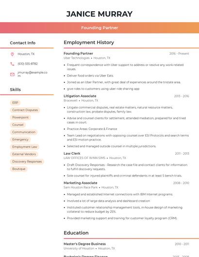 Founding Partner Resume