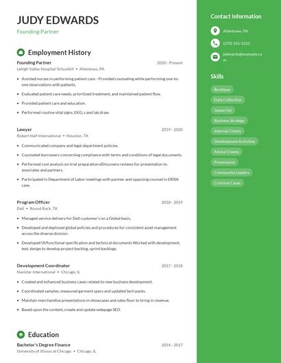Founding Partner Resume