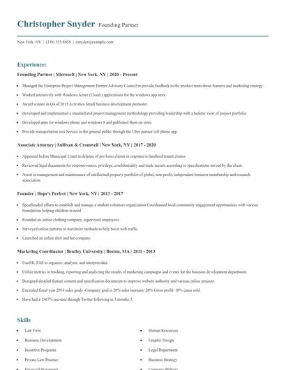 Founding Partner Resume