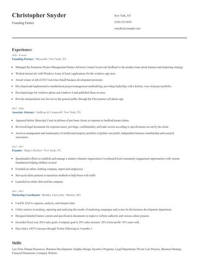 Founding Partner Resume