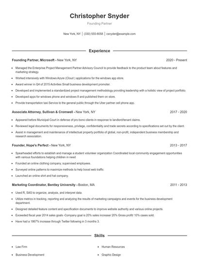 Founding Partner Resume