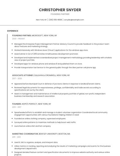 Founding Partner Resume