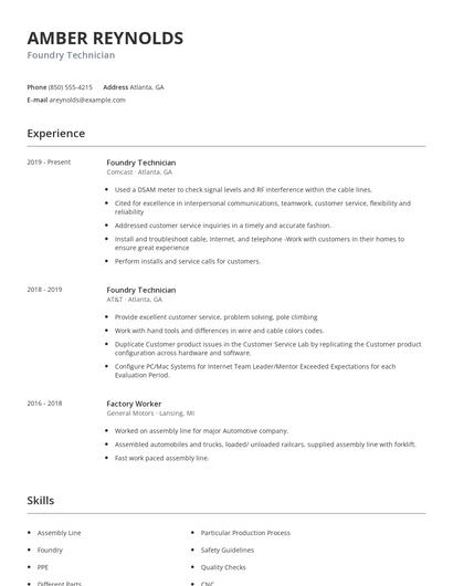 Foundry Technician Resume