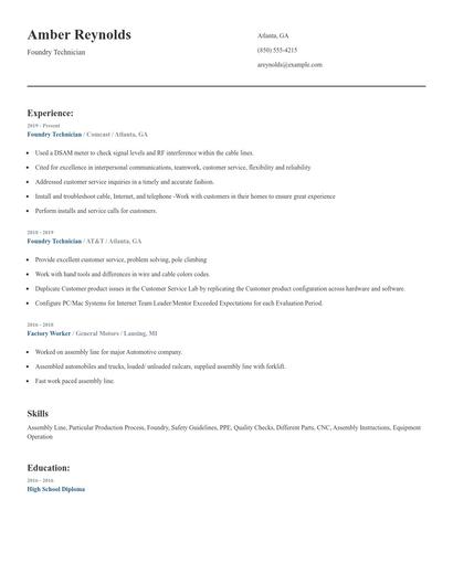Foundry Technician Resume