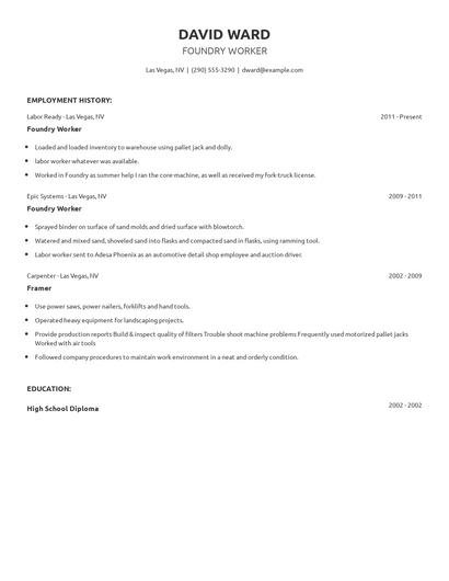 Foundry Worker Resume