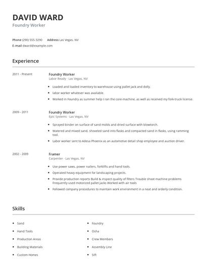 Foundry Worker Resume