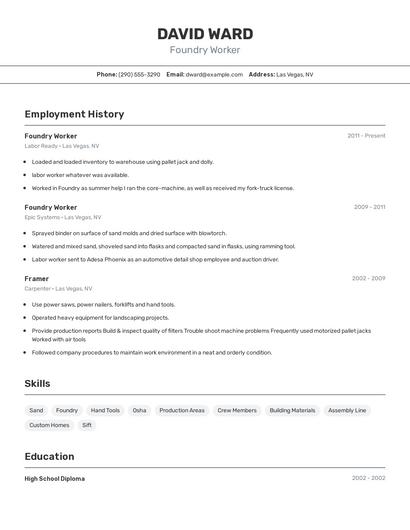 Foundry Worker Resume