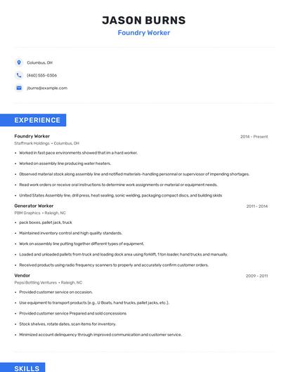 Foundry Worker Resume