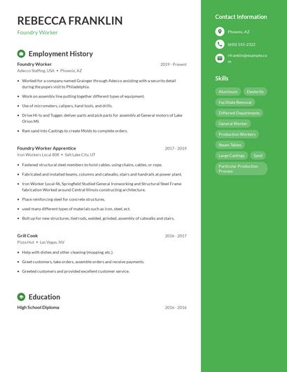 Foundry Worker Resume