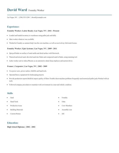 Foundry Worker Resume