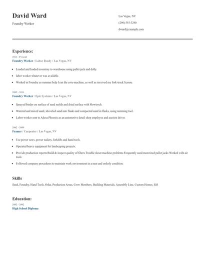 Foundry Worker Resume
