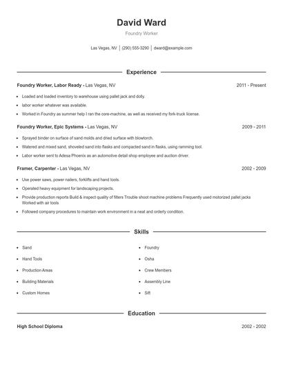 Foundry Worker Resume