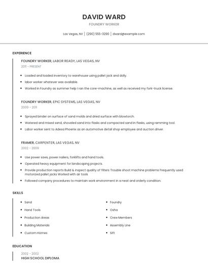Foundry Worker Resume