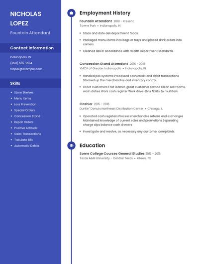 Fountain Attendant Resume