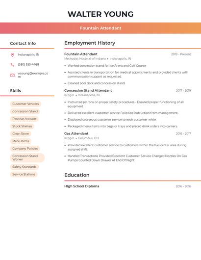 Fountain Attendant Resume