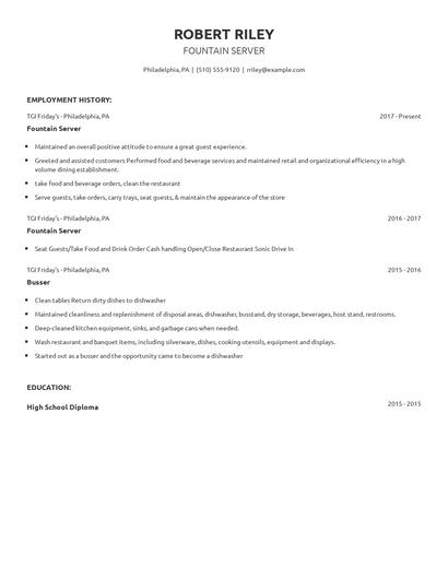 Fountain Server Resume