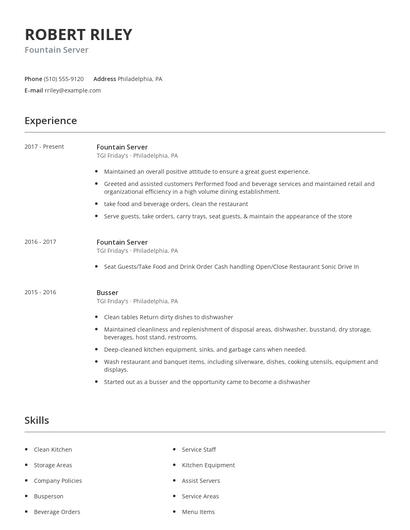 Fountain Server Resume