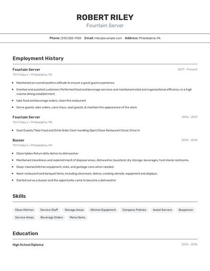 Fountain Server Resume