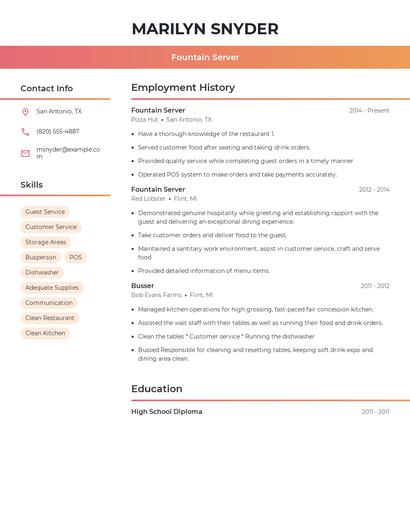 Fountain Server Resume
