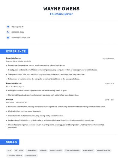 Fountain Server Resume