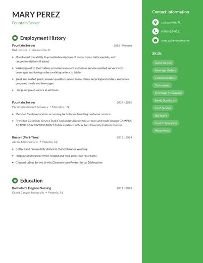 Fountain Server Resume