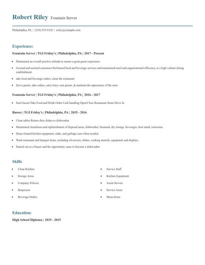 Fountain Server Resume