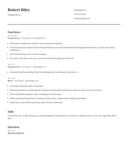 Fountain Server Resume