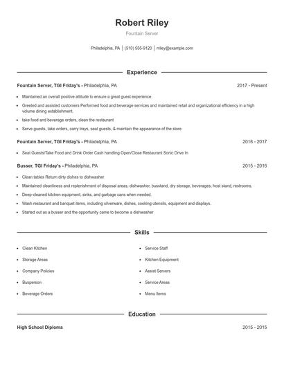 Fountain Server Resume