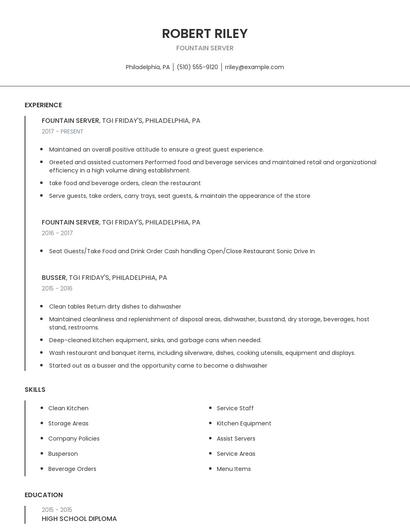 Fountain Server Resume