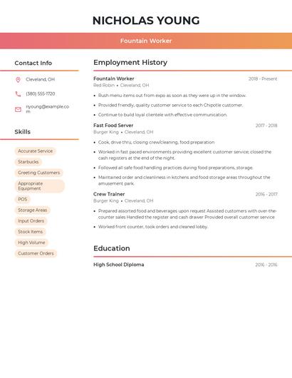 Fountain Worker Resume