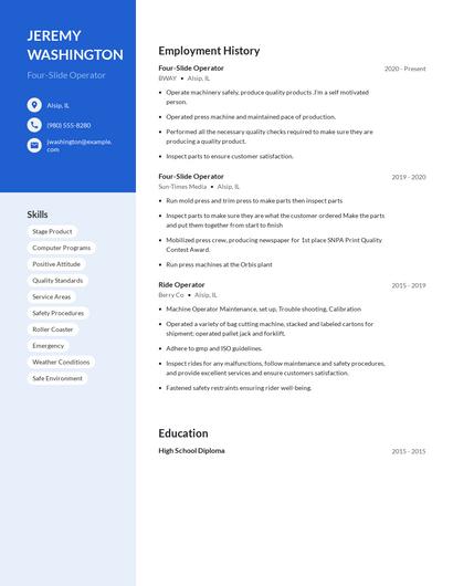 Four-Slide Operator Resume