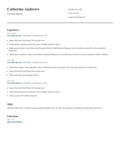 Four-Slide Operator Resume