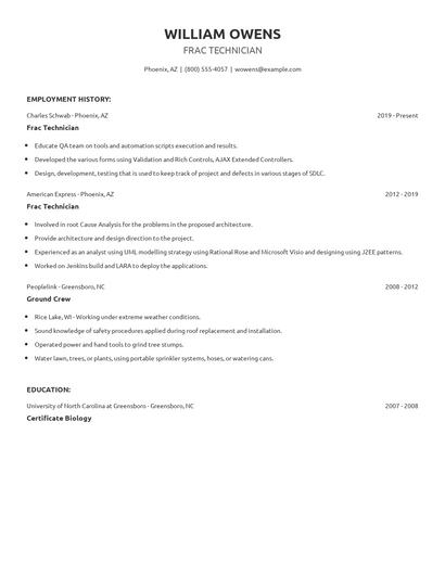 Frac Technician Resume
