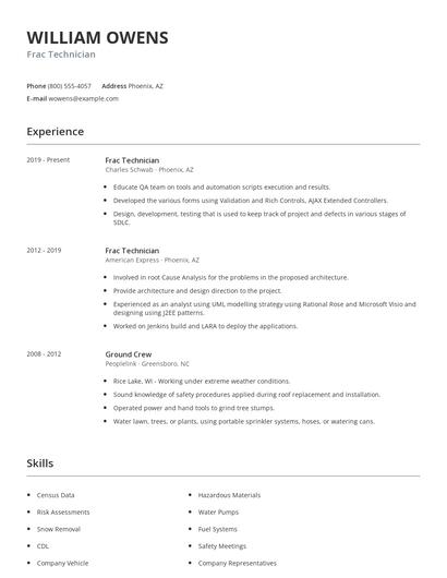 Frac Technician Resume