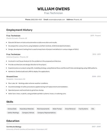 Frac Technician Resume