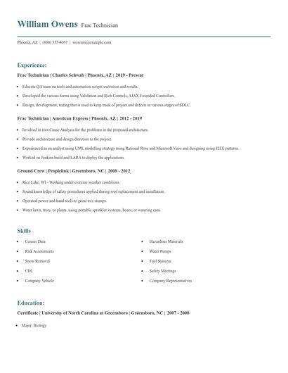 Frac Technician Resume