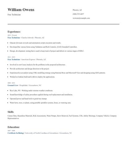 Frac Technician Resume