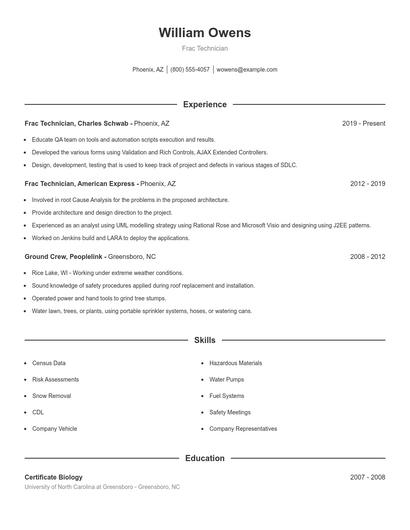 Frac Technician Resume
