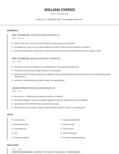 Frac Technician Resume