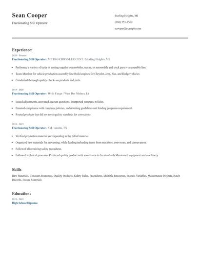 Fractionating Still Operator Resume