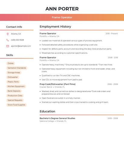 Frame Operator Resume