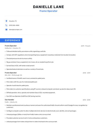 Frame Operator Resume